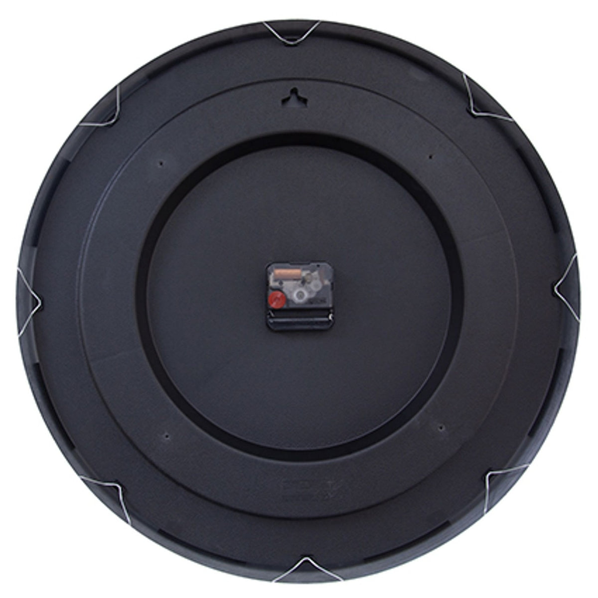 Rear view of the Marble Duo Round Aluminium Wall Clock 48cm, showing the matte black casing, quartz movement mechanism, and hanging bracket on a white background.