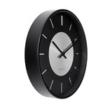 Retro II Round Brushed Silver Centre Wall Clock 25cm - Black