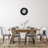 Retro II Round Brushed Silver Centre Wall Clock 25cm - Black