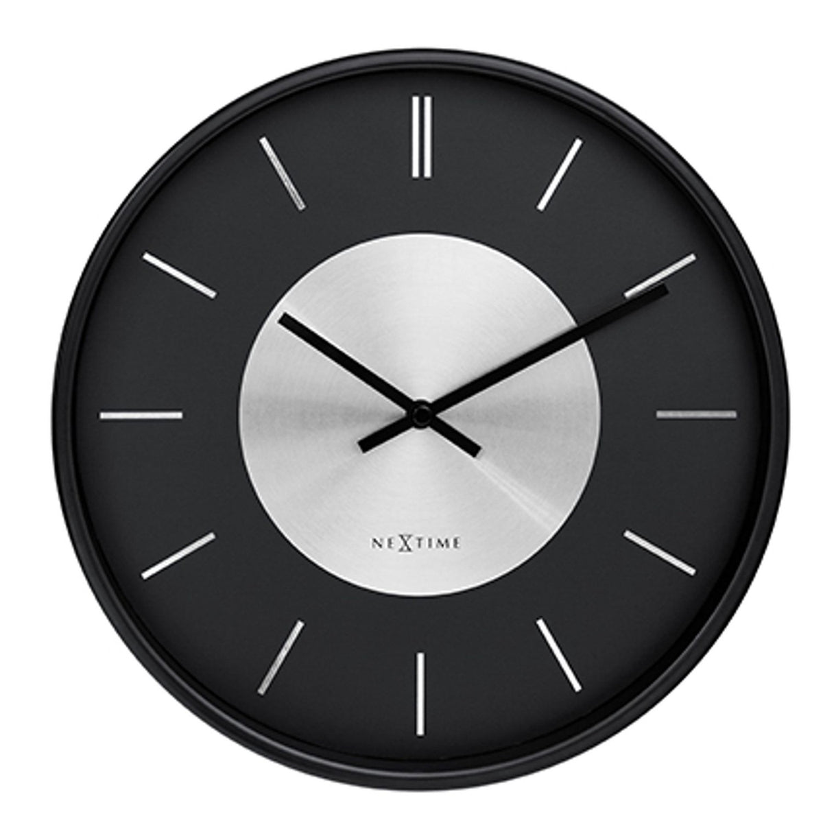 Retro II Round Brushed Silver Centre Wall Clock 25cm - Black