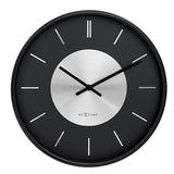 Retro II Round Brushed Silver Centre Wall Clock 25cm - Black