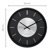 Retro II Round Brushed Silver Centre Wall Clock 25cm - Black