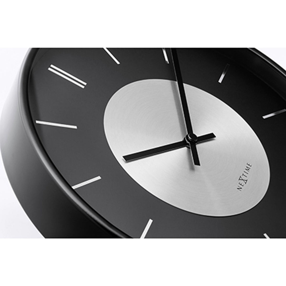 Retro II Round Brushed Silver Centre Wall Clock 25cm - Black