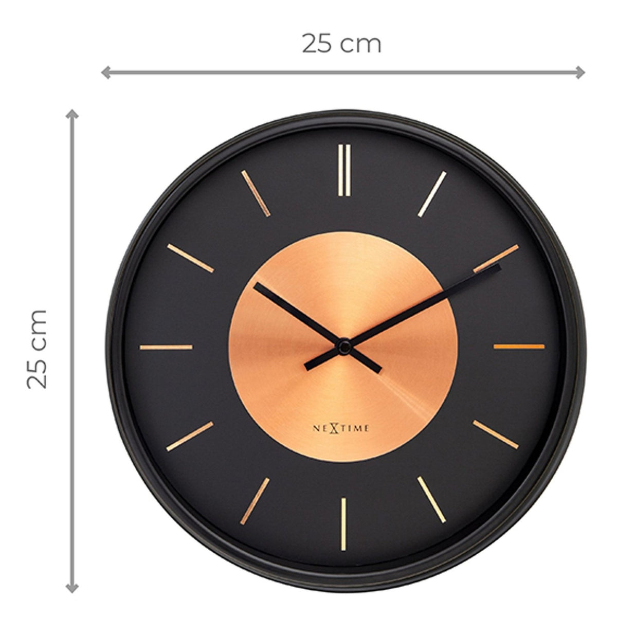 Retro II Round Metal Wall Clock 25cm - Black & Copper