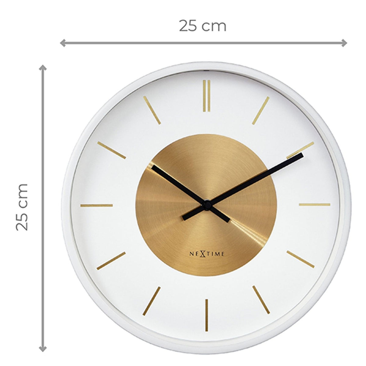 Retro II Round Metal Analogue Wall Clock 25cm - White & Gold