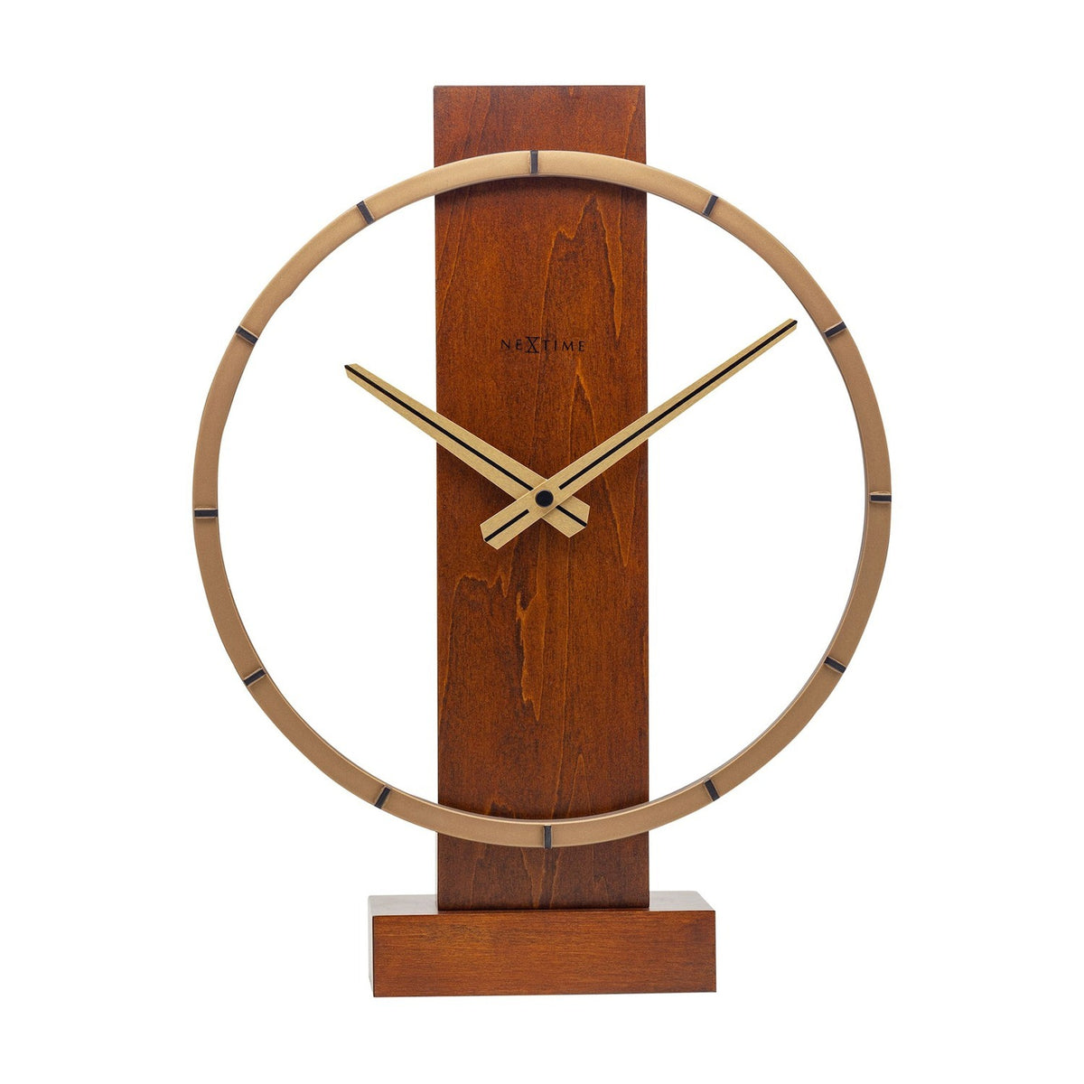Open Ring Wooden and Steel Table or Wall Clock 34cm - Brown