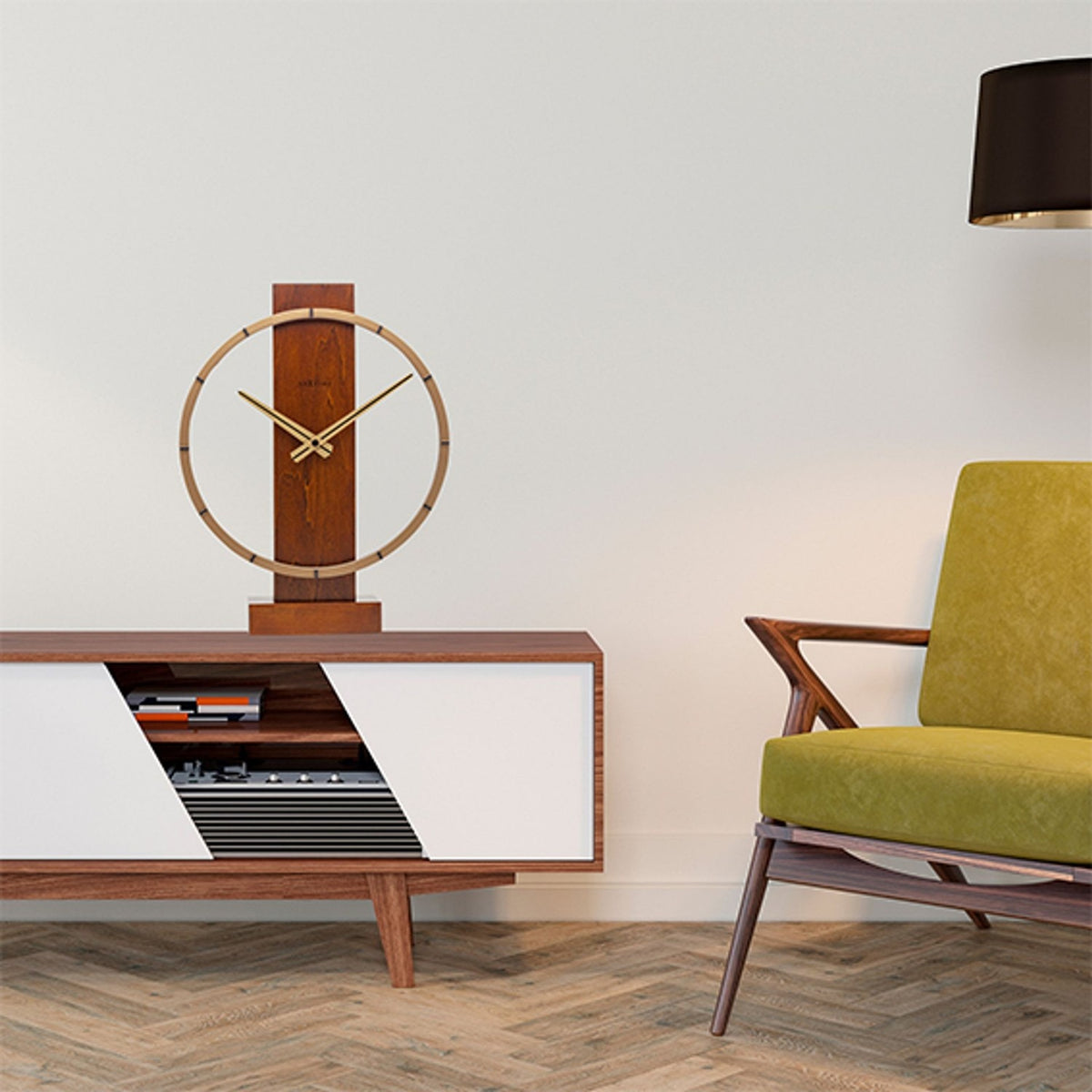 Open Ring Wooden and Steel Table or Wall Clock 34cm - Brown