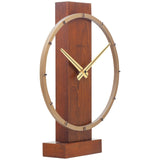 Open Ring Wooden and Steel Table or Wall Clock 34cm - Brown