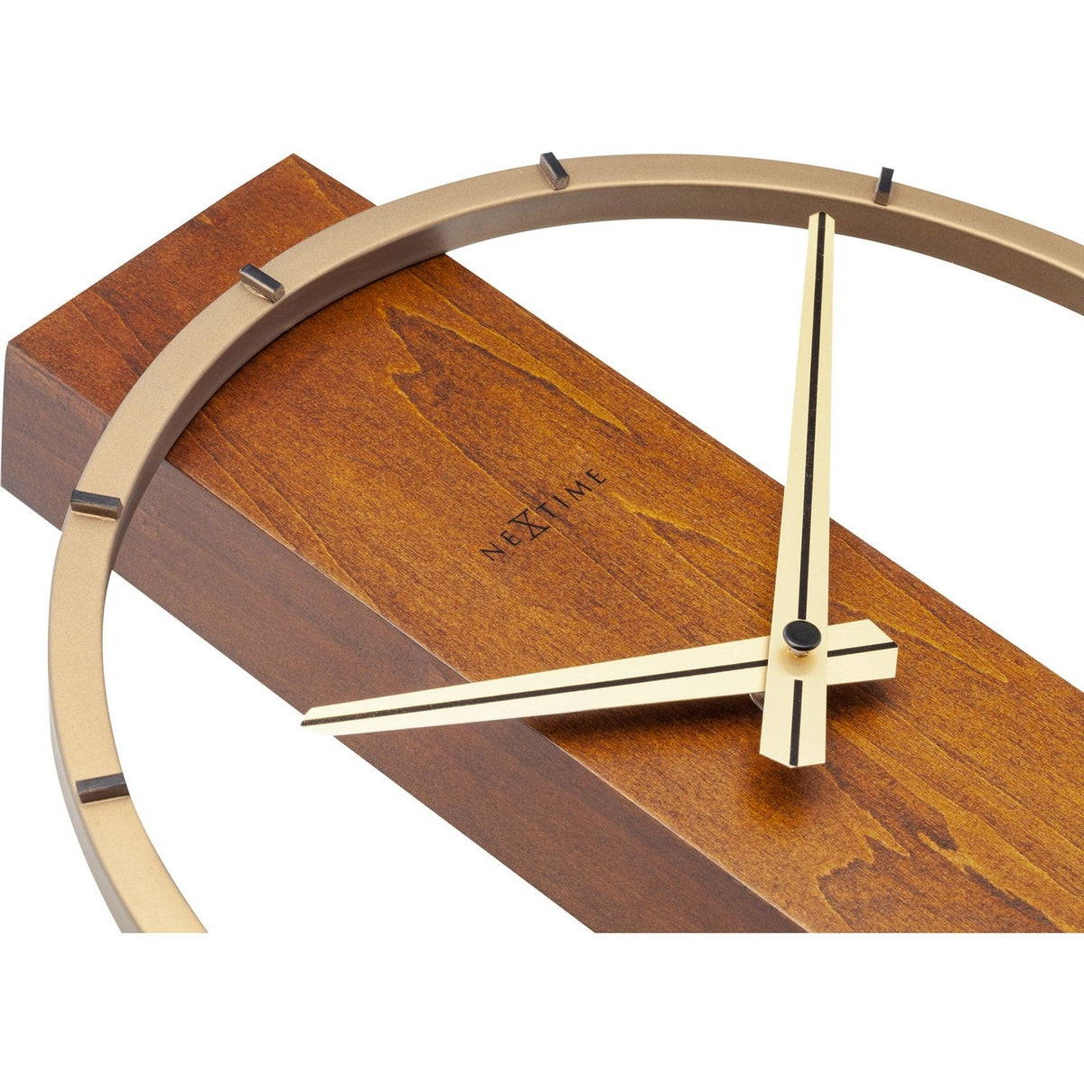 Open Ring Wooden and Steel Table or Wall Clock 34cm - Brown