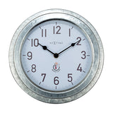 Poppy round wall clock, 22cm, with deep galvanised silver case, white dial, bold black numerals, and slim black hands, shown on a plain white background.