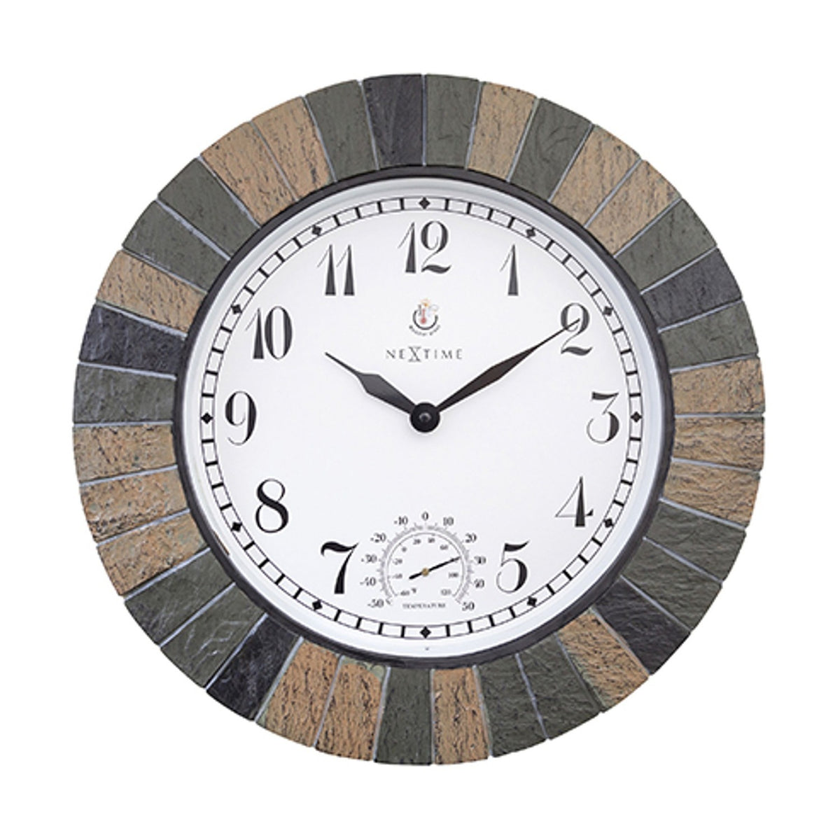 Tiled Indoor/Outdoor Thermometer Wall Clock 43.5cm - Grey