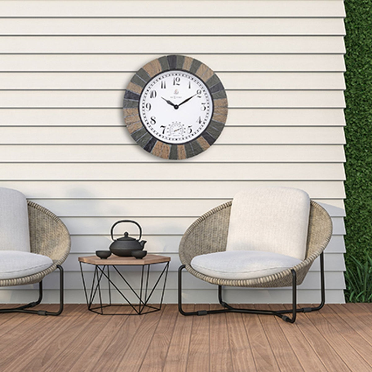 Tiled Indoor/Outdoor Thermometer Wall Clock 43.5cm - Grey