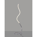 The Nur II Dimmable LED Floor Lamp (20W, 3000K) in polished chrome features a modern abstract curving white light tube rising from a circular base, set against a plain gray background.