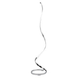 The Nur Dimmable LED Floor Lamp 20W 3000K in Silver & Chrome features a tall, slender metal body with a smooth spiral design, elegantly twisting upward and set against a plain white background.
