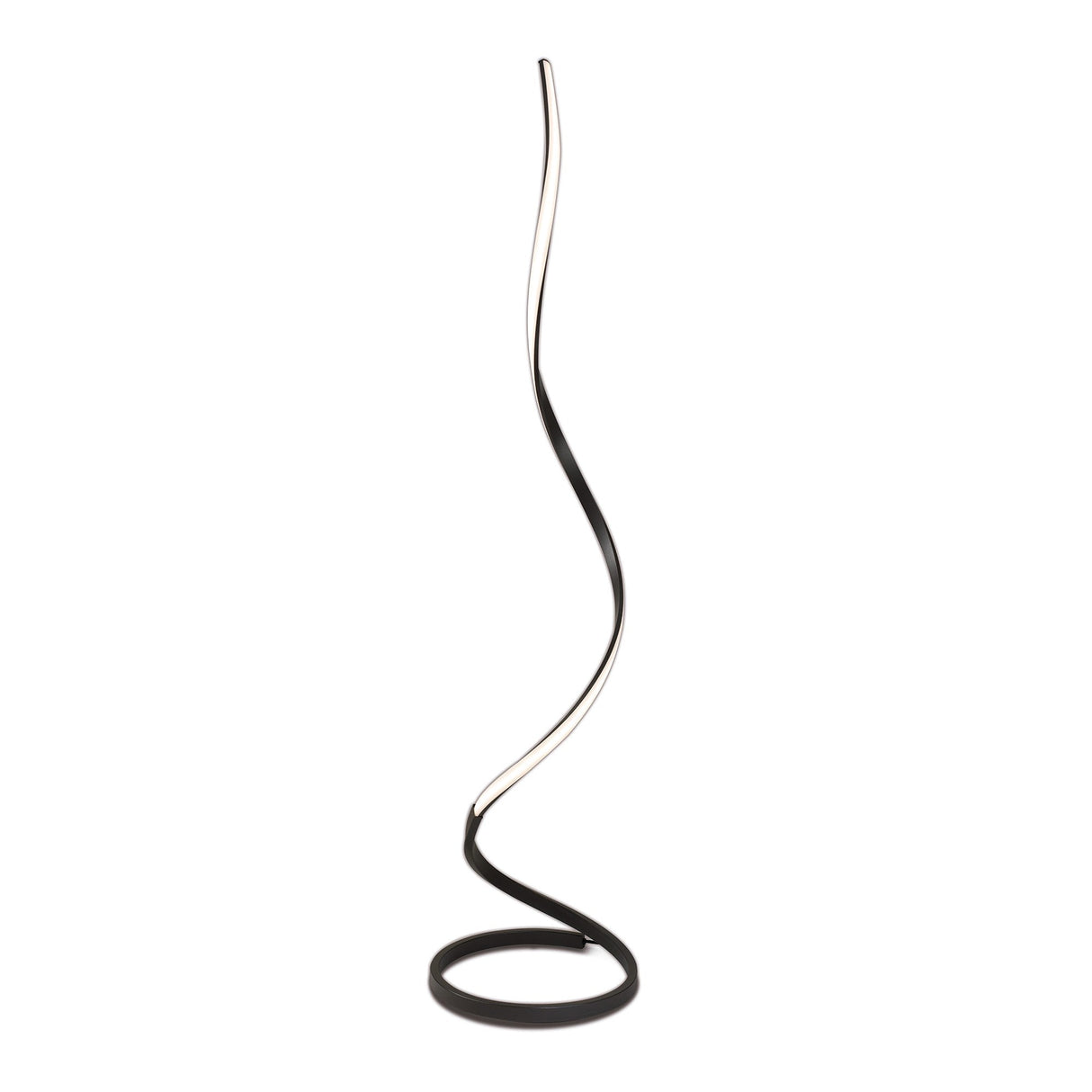 The Nur Dimmable LED Floor Lamp 20W 2800K in Brown Oxide features a modern spiral design with an integrated LED strip on a circular base, ideal for contemporary lighting.