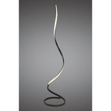 The Nur Dimmable LED Floor Lamp 20W 2800K in Brown Oxide features a sleek, twisting ribbon design on a circular base with an illuminated inner edge, adding modern lighting style to any space.