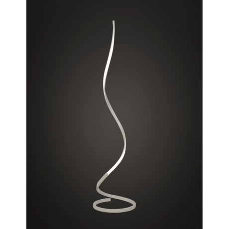 The Nur II Dimmable LED Floor Lamp 22W 4000K in white features a modern, minimalist design with a ribbon-like metal structure and stands on a circular base, offering ambient dimmable lighting.