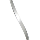 A close-up of the Nur Blanco XL Dimmable LED Floor Lamp 20W 3000K in polished chrome shows its curved metallic silver strip gleaming against a white background.