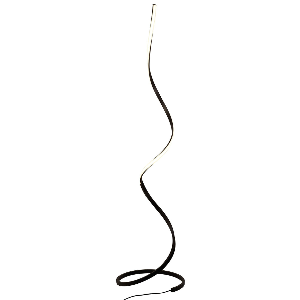 The Nur Blanco XL Dimmable LED Floor Lamp 20W 2800K in Brown Oxide features a tall, slender twisted design with ambient lighting along its curve—an ideal modern accent for contemporary interiors.
