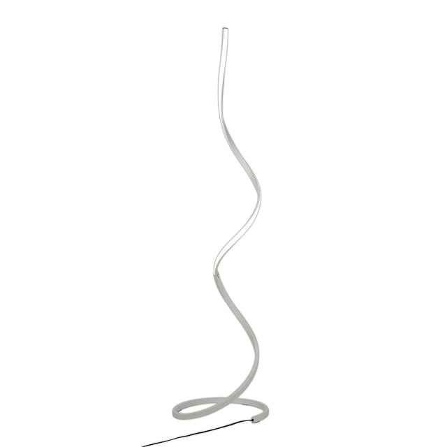 The Nur Blanco XL Dimmable LED Floor Lamp 22W 4000K features a modern white spiraling ribbon design, circular base, and black power cord—offering minimalist style with adjustable LED lighting.