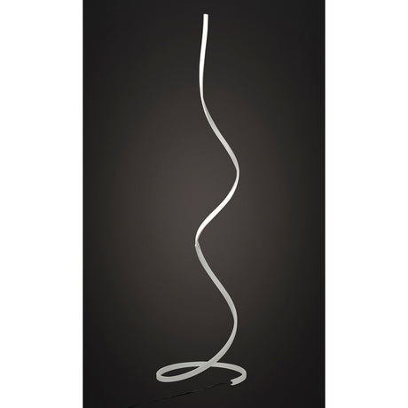 The Nur Blanco XL Dimmable LED Floor Lamp 22W 4000K in white features a slim, spiraling design that rises elegantly from its circular base, providing modern style and adjustable lighting to any space.