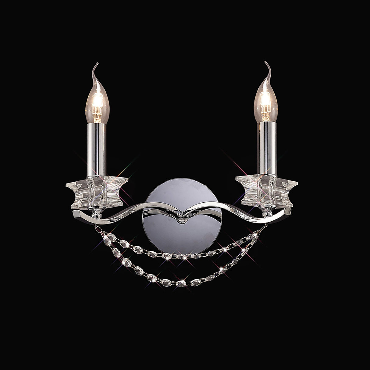 Nydia 2 Light Crystal Wall Light - Polished Chrome
