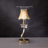 The Nydia 1 Light Crystal Table Lamp in French Gold features a curved base and decorative glass accent under the bulb, shown with a light-colored lampshade. Note: Lampshade not included.