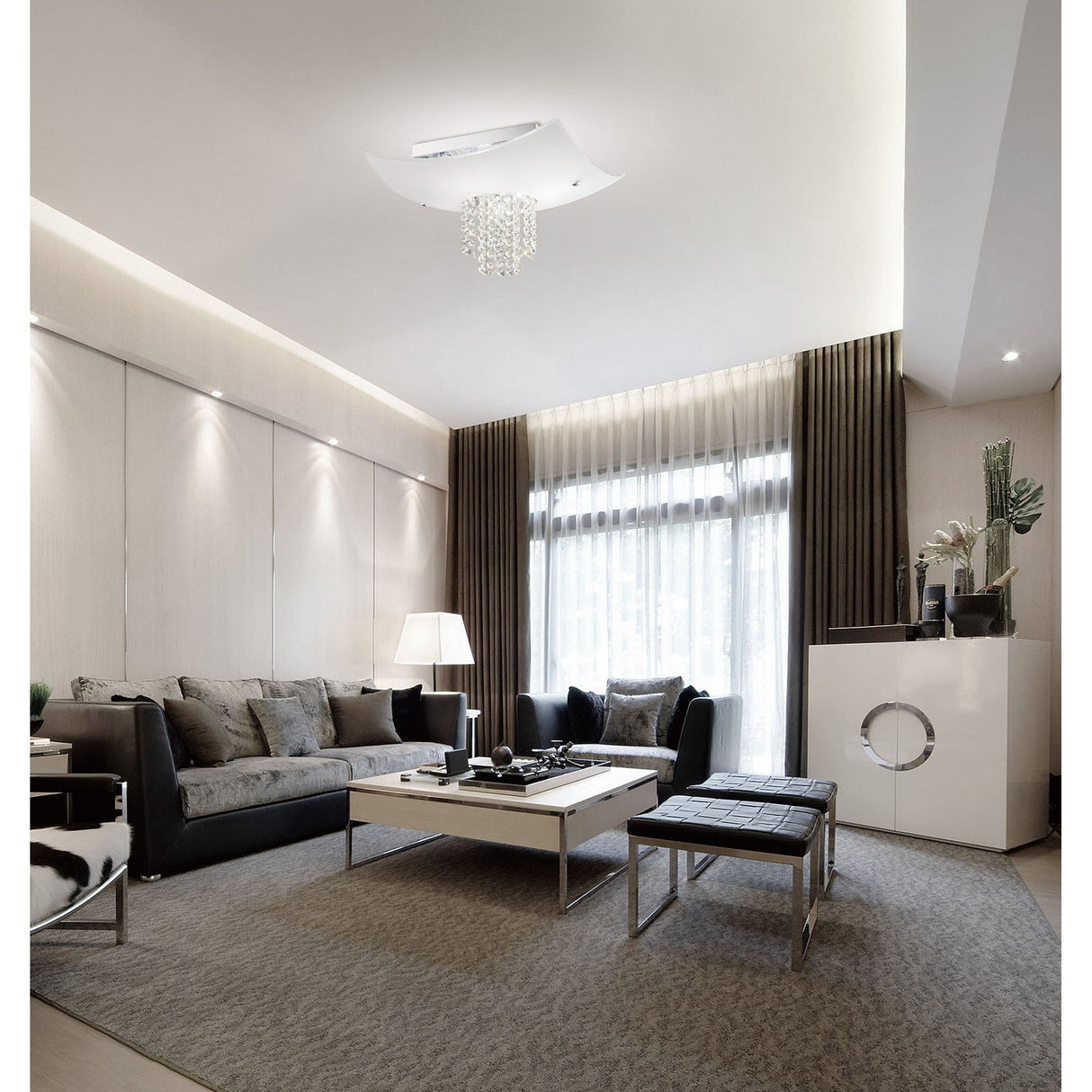 Nyla 5 Light Glass/Crystal Flush Ceiling Light - Polished Chrome