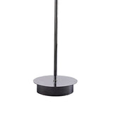 The image shows the base of the Octavia 4 Light Crystal Floor Lamp in polished chrome, featuring a shiny, circular stand and slim vertical pole for a sleek, minimalistic style and ideal ambient lighting.