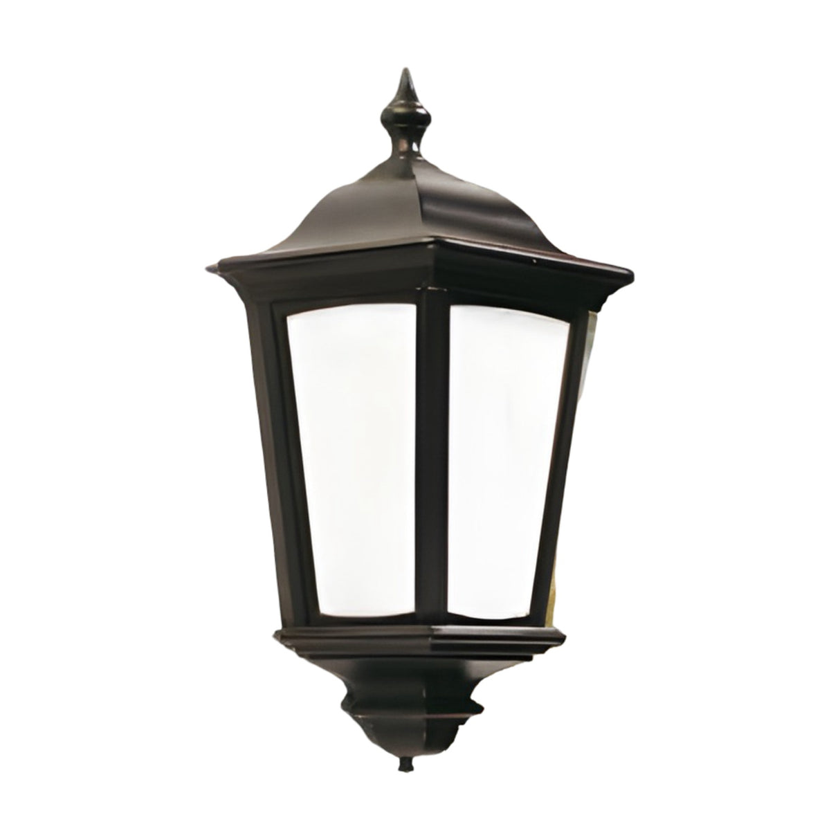 Ogee Cast Aluminium Outdoor Half Lantern Wall Light in black, with ogee-domed top, tapered panels, opal lens, and finials above and below, shown on a plain white background.