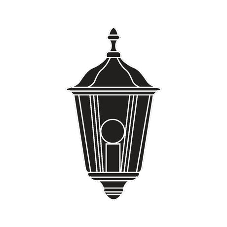 Ogee cast aluminium outdoor half lantern wall light with sensor, black finish, ogee roof with finials above and below, tapered glazed panels, on a plain white background.