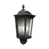 Ogee cast aluminium outdoor half lantern wall light with sensor, black finish, tapered glazed panels and pointed finial, shown on a plain white background.
