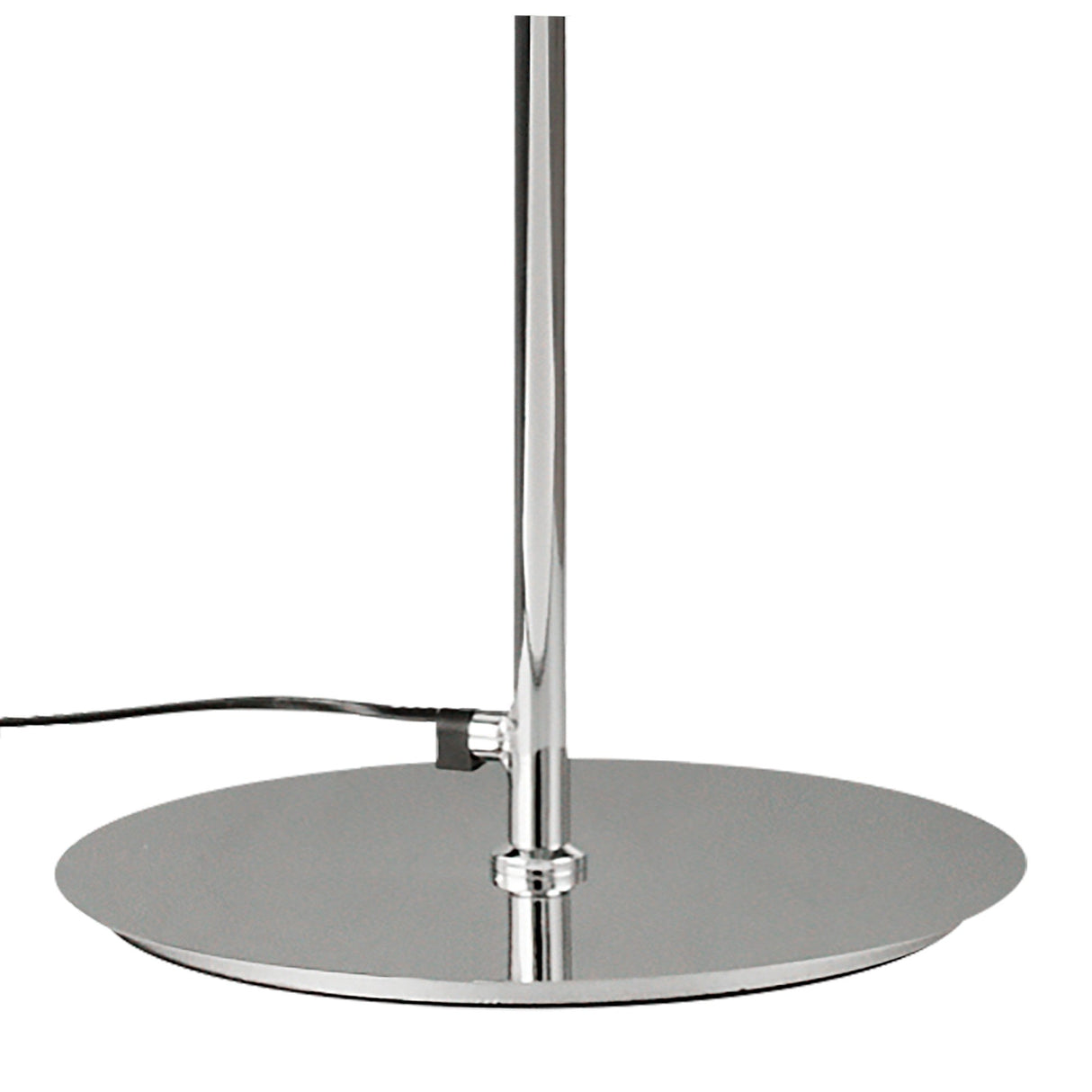 A close-up of the Olimpia LED Floor Lamp 12W 3000K in chrome, featuring a polished circular base and visible black cord—ideal for modern lighting schemes.