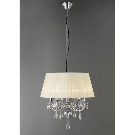 Olivia 50cm 5 Light Crystal Chandelier - Chrome With Cream Shade