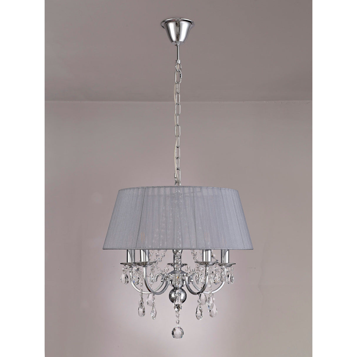Olivia 50cm 5 Light Crystal Chandelier - Chrome With Grey Shade