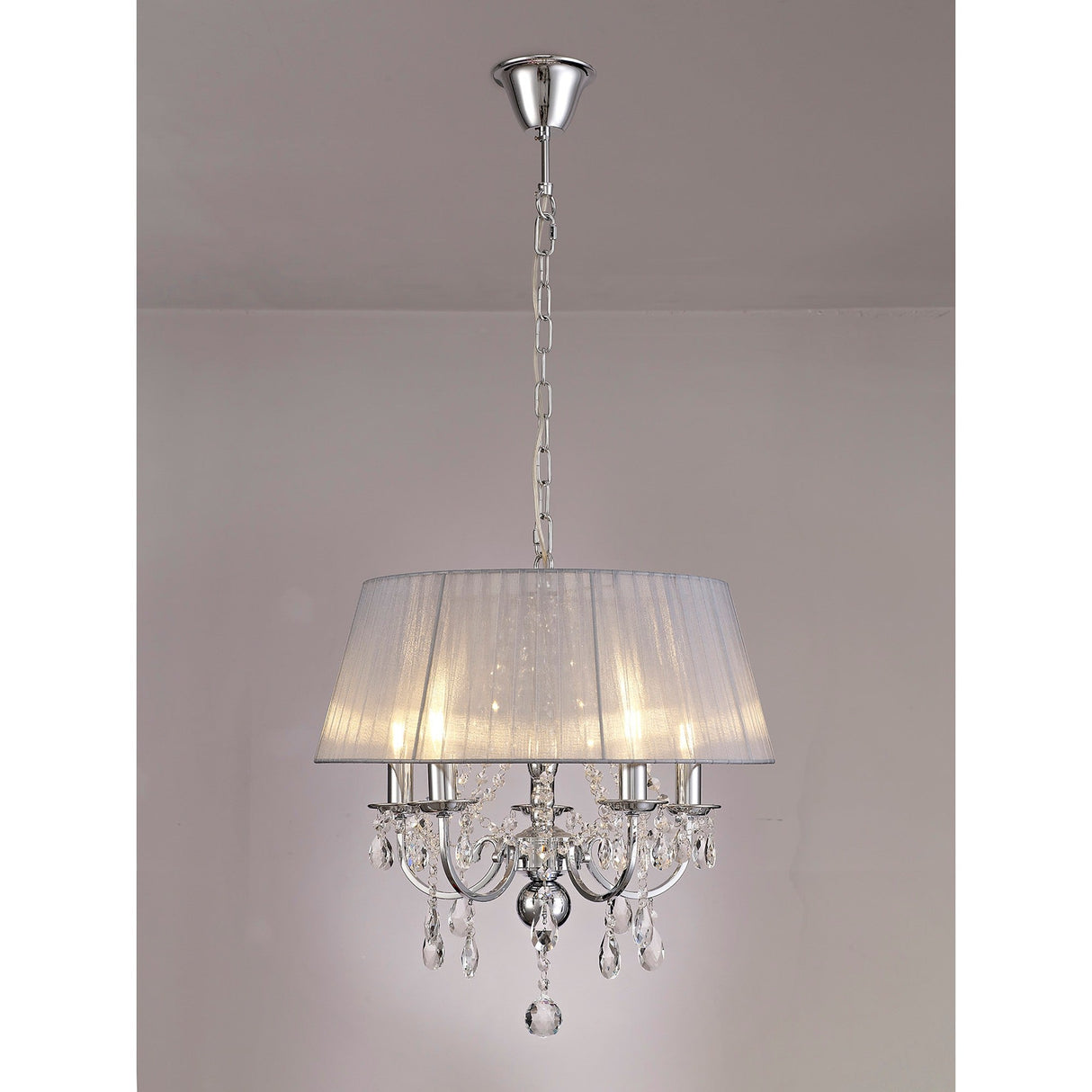 Olivia 50cm 5 Light Crystal Chandelier - Chrome With Grey Shade