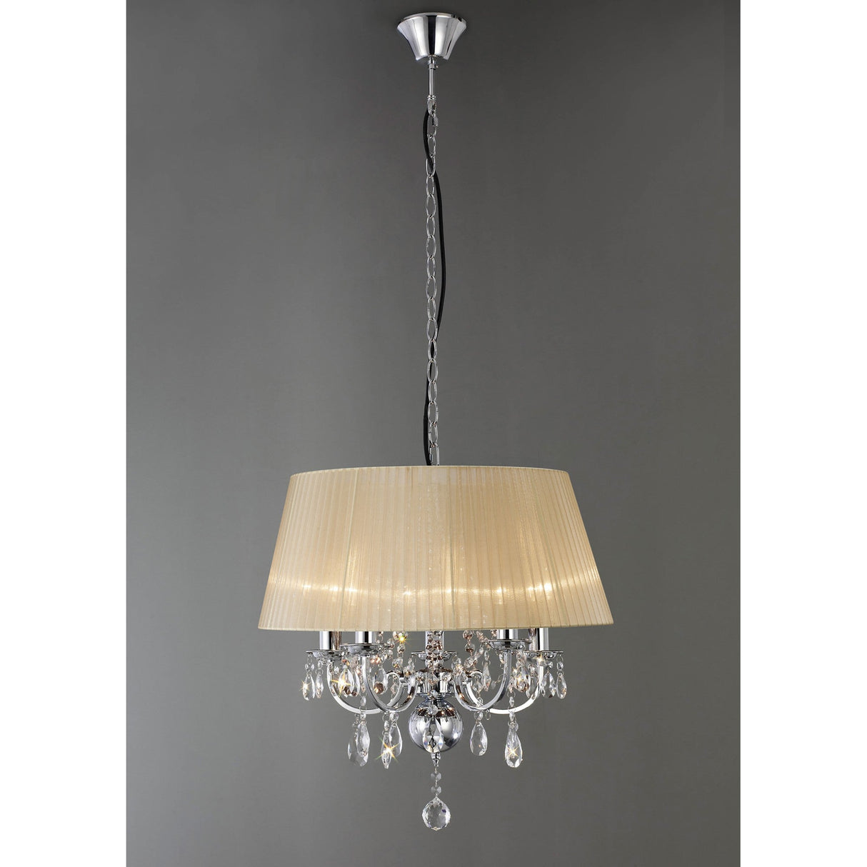 Olivia 50cm 5 Light Crystal Chandelier - Chrome With Ivory Shade