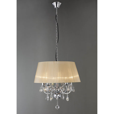Olivia 50cm 5 Light Crystal Chandelier - Chrome With Ivory Shade