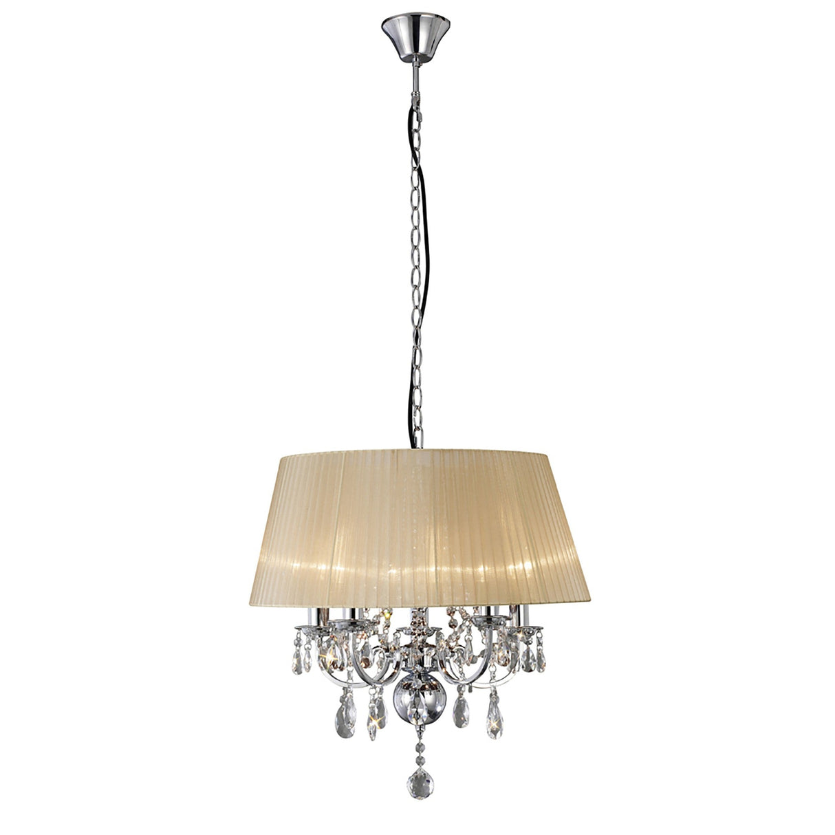 Olivia 50cm 5 Light Crystal Chandelier - Chrome With Ivory Shade
