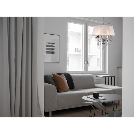 Olivia 50cm 5 Light Crystal Chandelier - Chrome With White Shade