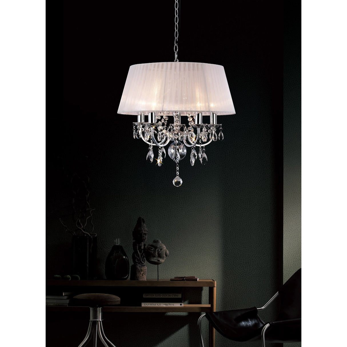 Olivia 50cm 5 Light Crystal Chandelier - Chrome With White Shade