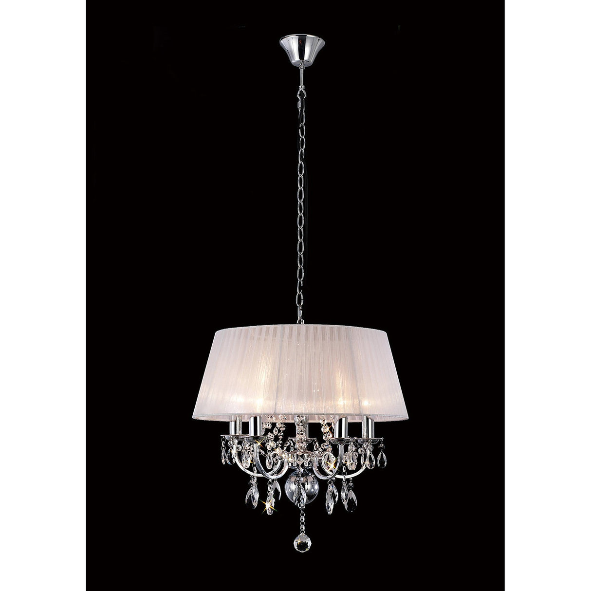 Olivia 50cm 5 Light Crystal Chandelier - Chrome With White Shade