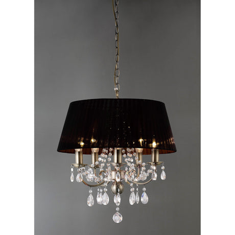 Olivia 50cm 5 Light Crystal Chandelier - Brass With Black Shade