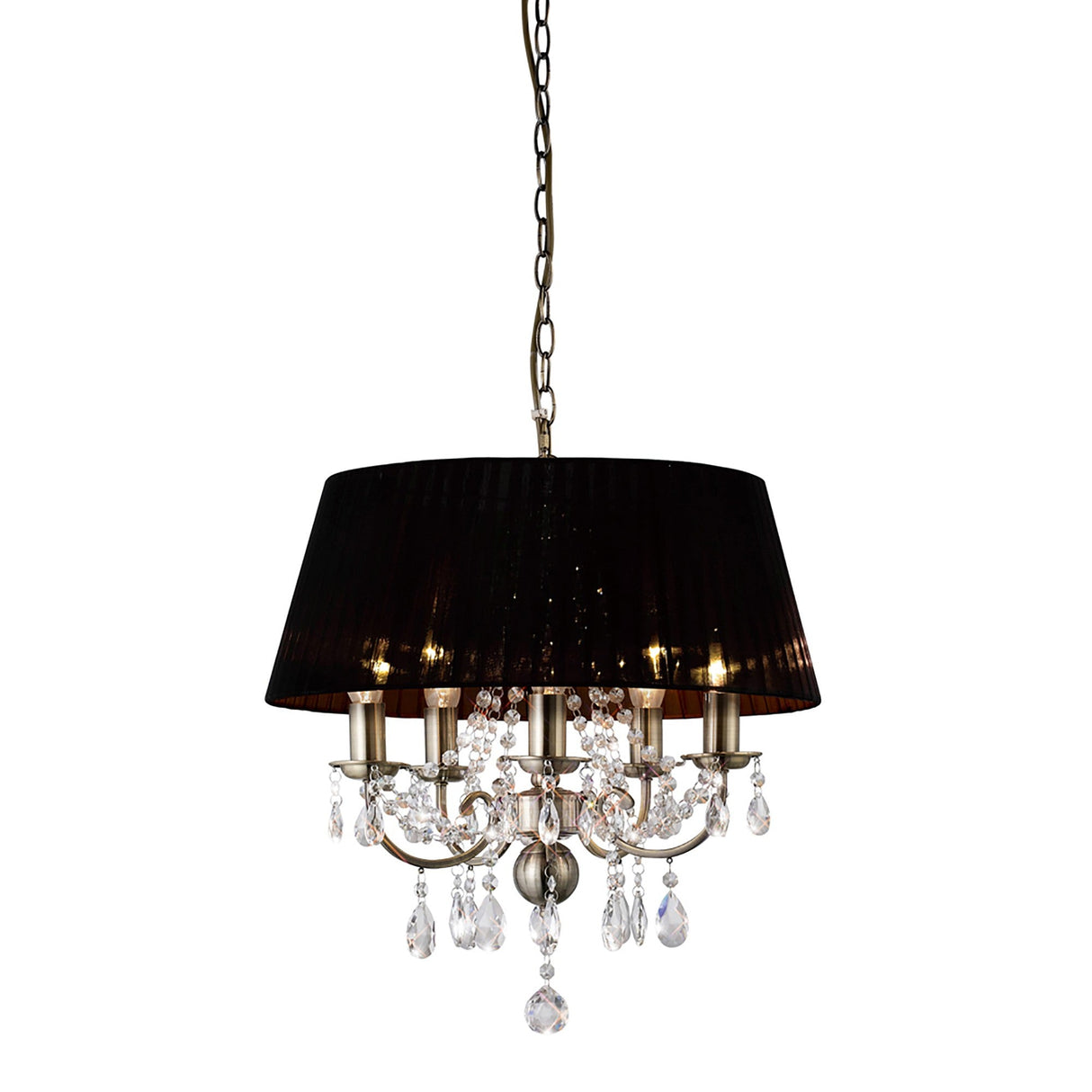 Olivia 50cm 5 Light Crystal Chandelier - Brass With Black Shade