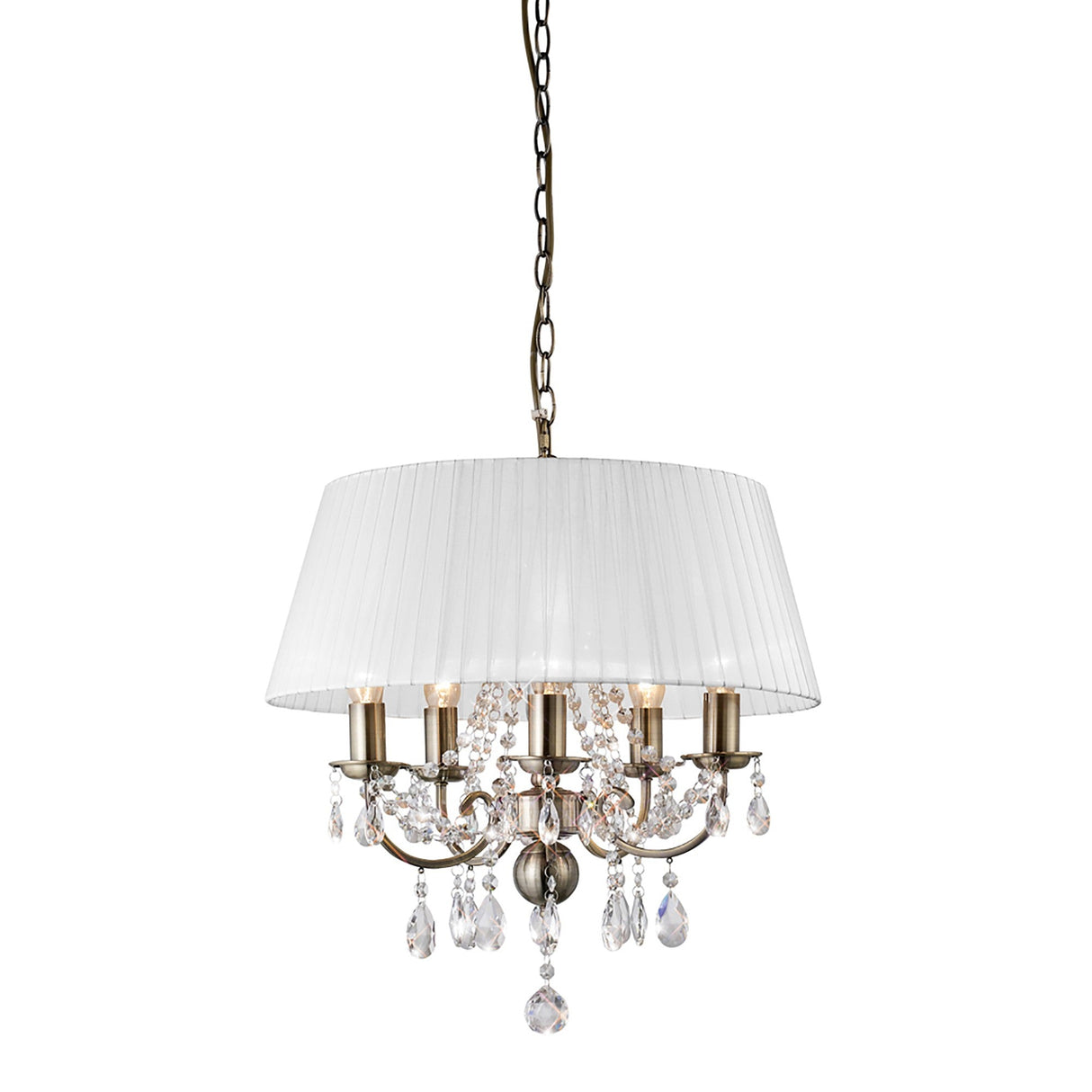 Olivia 50cm 5 Light Crystal Chandelier - Brass With White Shade