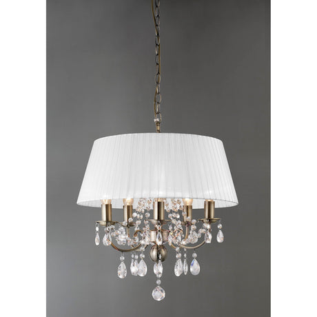 Olivia 50cm 5 Light Crystal Chandelier - Brass With White Shade