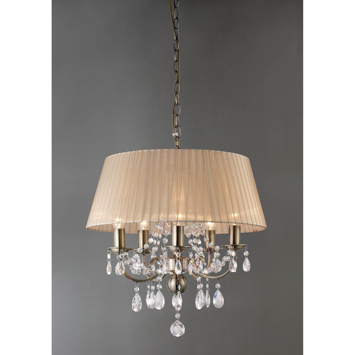 Olivia 50cm 5 Light Crystal Chandelier - Brass With Ivory Shade