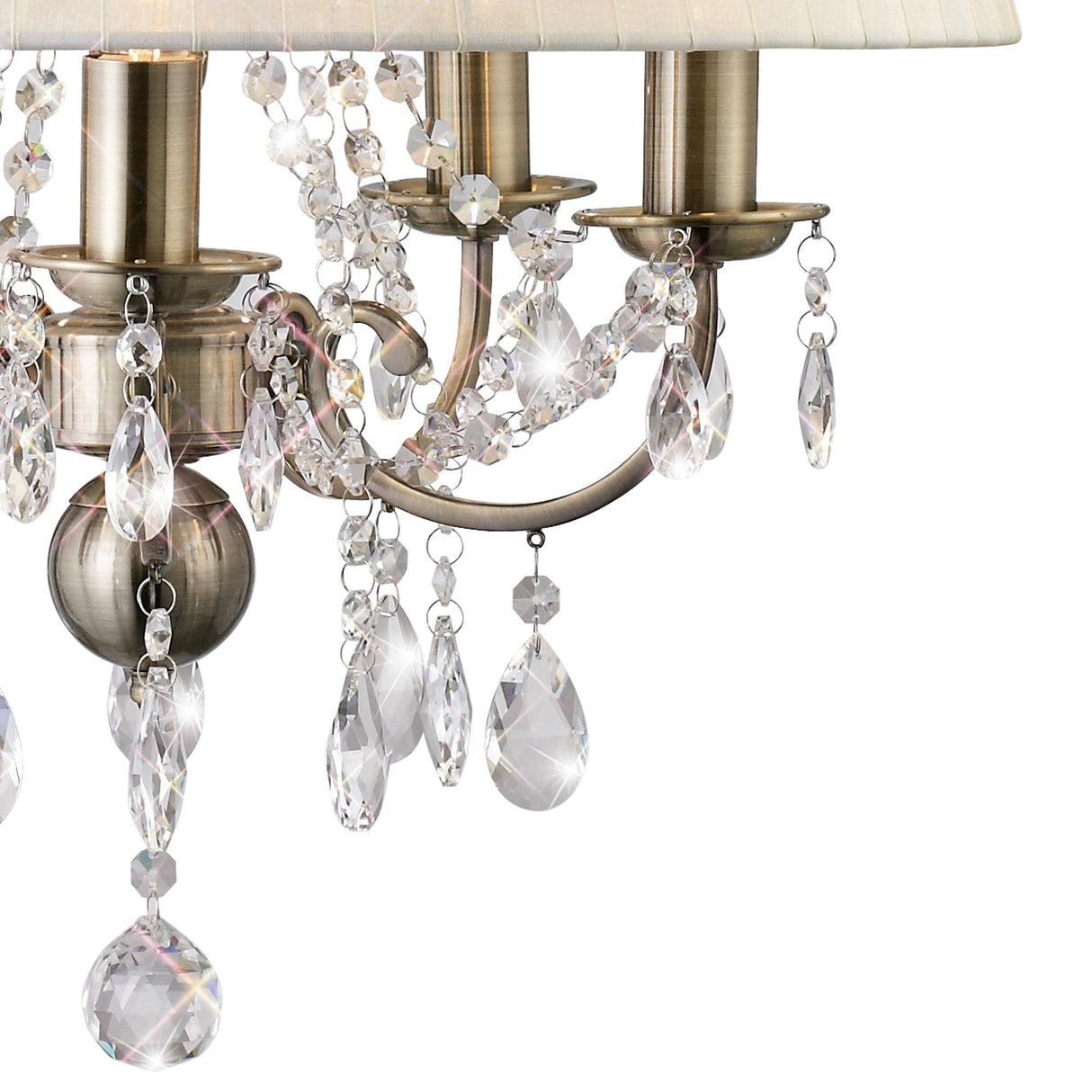 Olivia 50cm 5 Light Crystal Chandelier - Brass With Cream Shade