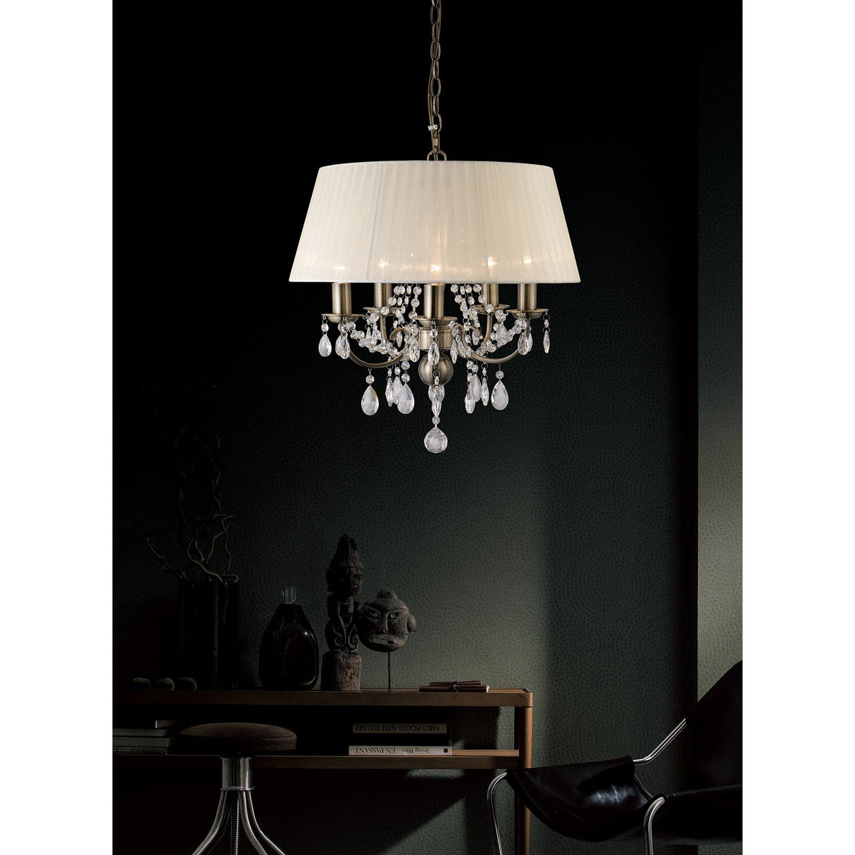 Olivia 50cm 5 Light Crystal Chandelier - Brass With Cream Shade
