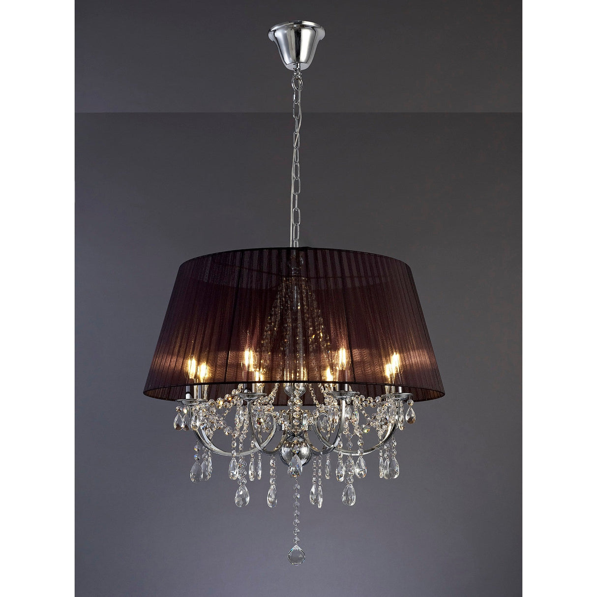 Olivia 70cm 8 Light Crystal Chandelier - Chrome With Black Shade